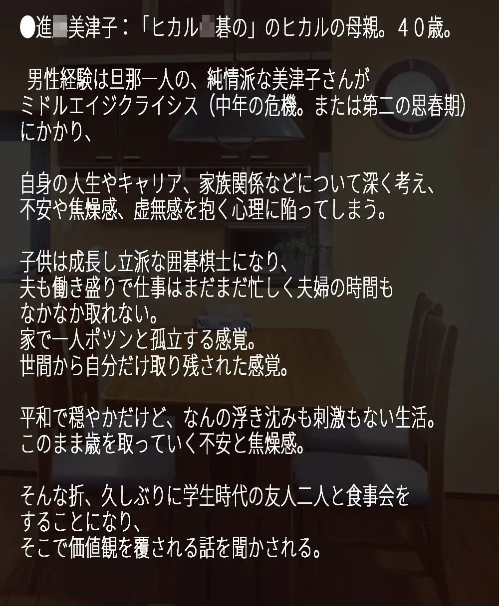 サンプル画像1:ヒカル○碁のデカパイお母さん「美津子さん、40歳からの浮気手習い」(ドッキドキ本舗) [d_638108]