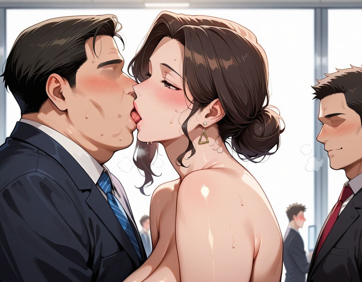 【エロ漫画】爆乳人妻社員ときもおじ上司が社内乱交9