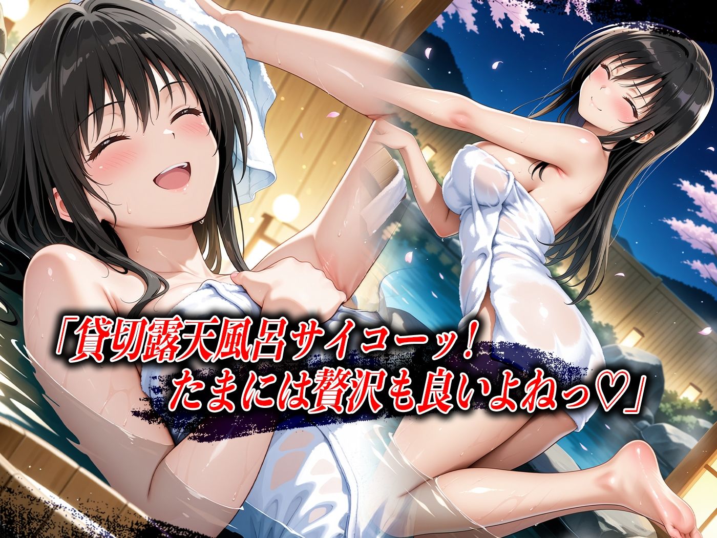 【4Kイラスト】心堕浸食_露天風呂が混浴なのを知らずにリラックスしていた古●川唯 画像1