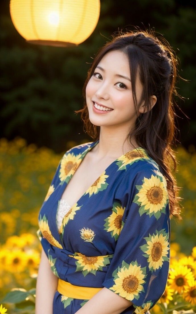 【美女名録】vol4.15 向日葵の夜──ひまわり畑で待つ君 204枚【AIグラビア写真集】 画像3