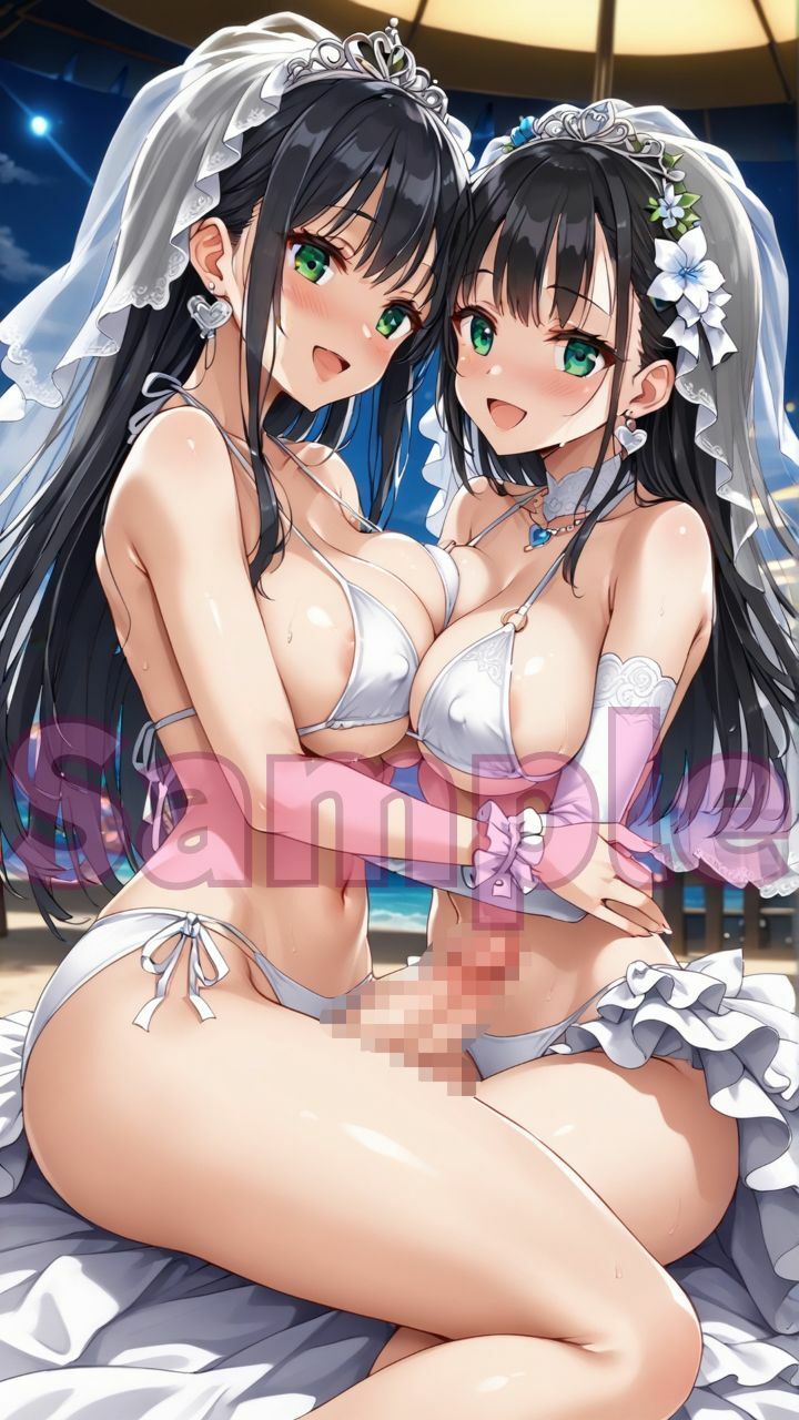 サンプル画像5:夏だ！海だ！水着ウェディングドレス＆ふたなり美女たちとビーチで大乱交パート3(楽園への誘い) [d_639697]