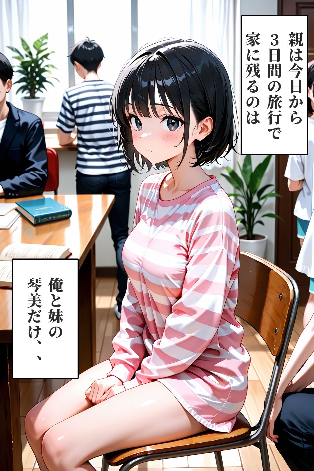 サンプル画像1:親が旅行中に、妹に我慢できず生でヤリまくった話。(タオぱいぱい) [d_640472]