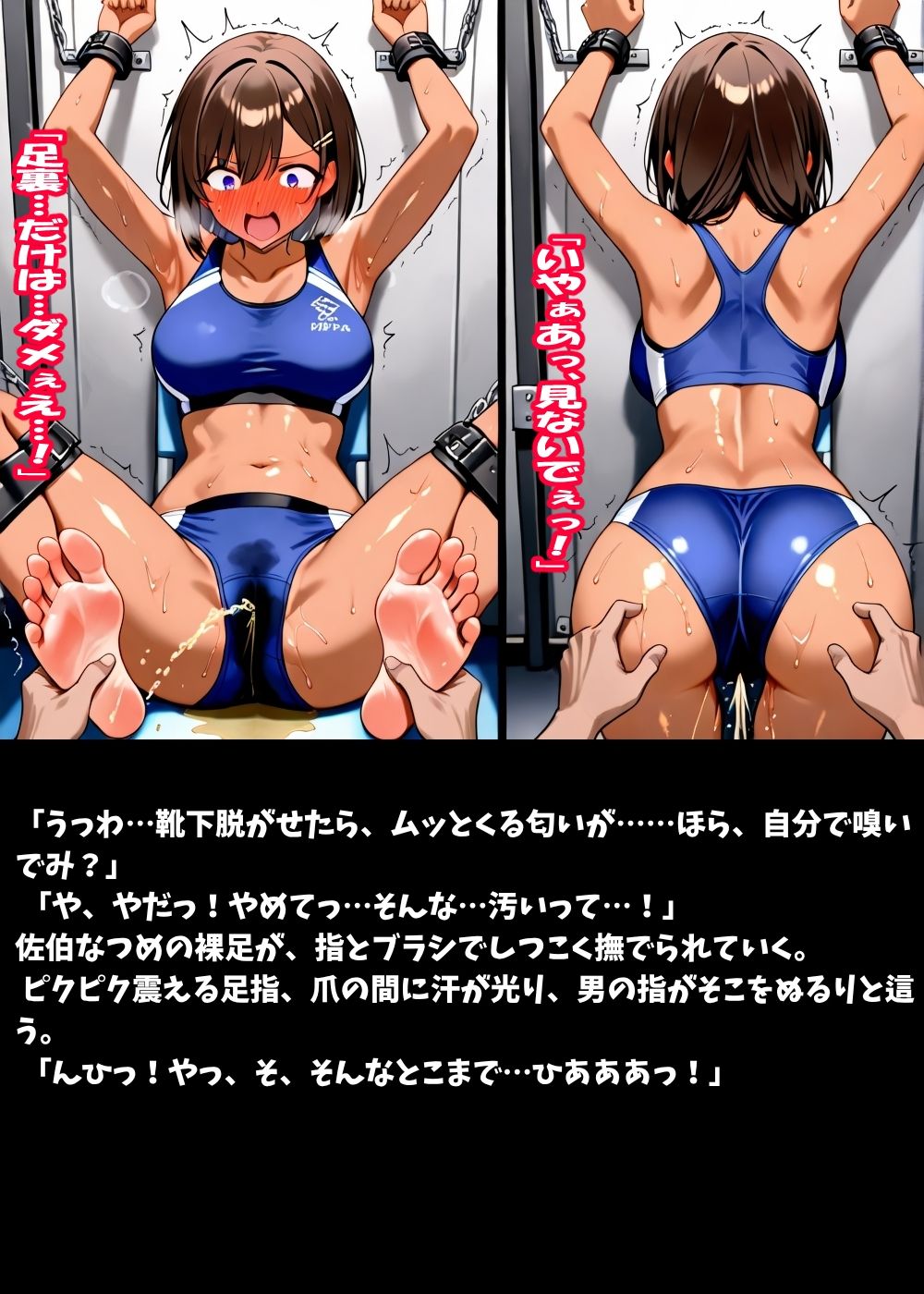 サンプル画像1:汗だく陸上女子、拘束くすぐり発狂コレクション(スポガ) [d_641138]