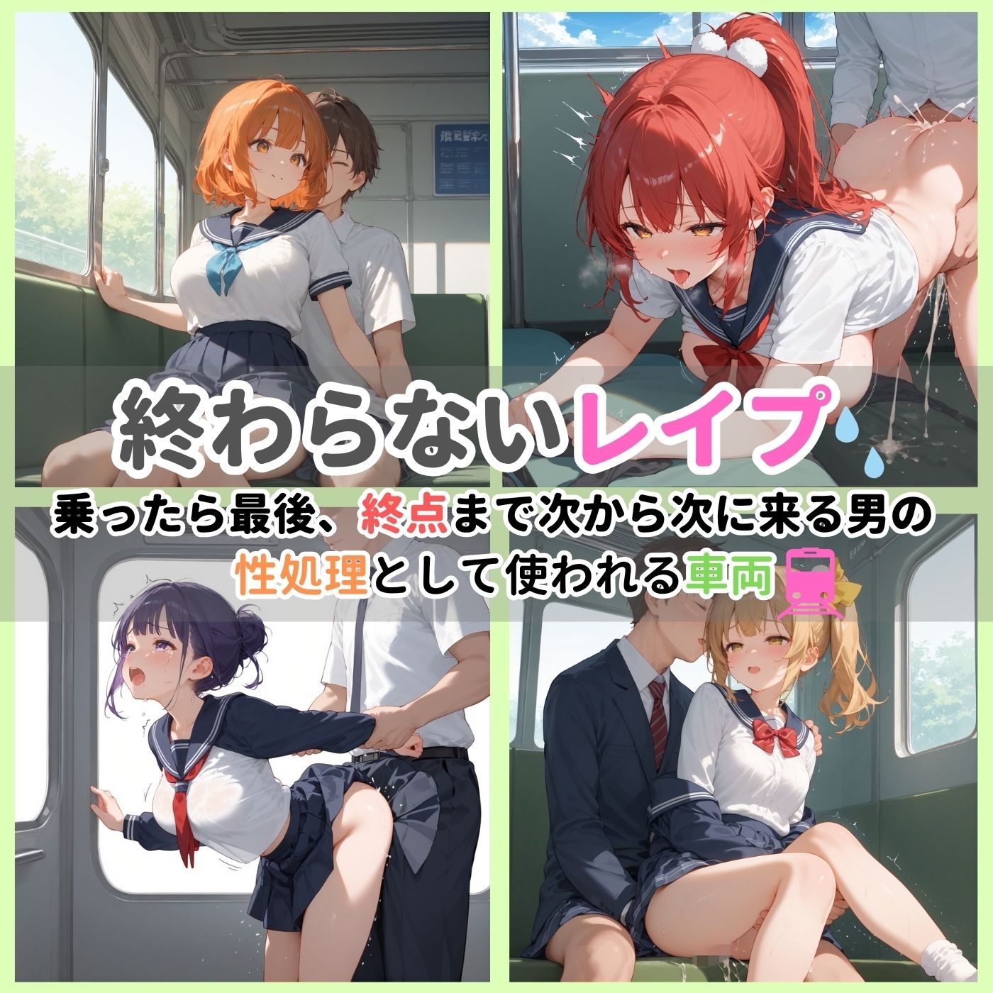 サンプル画像1:ビッチ用レ●プ車両！乗ったら終点まで乗り継ぎまくってください【制服美少女の厳選CG300枚収録】(アオとハル) [d_641630]