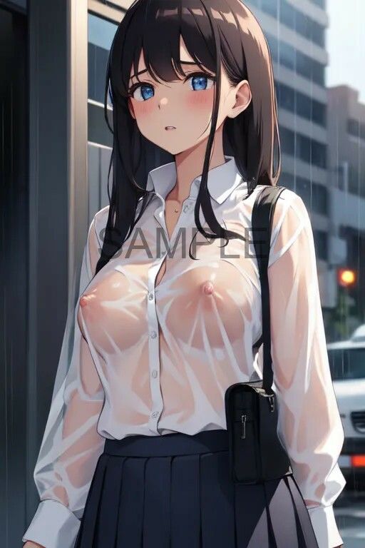 突然のゲリラ豪雨…【ノーブラが校則の女子校】濡れ透けJK!乳首丸見え39人 画像2