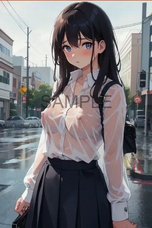 サンプル画像4:突然のゲリラ豪雨…【ノーブラが校則の女子校】濡れ透けJK！乳首丸見え39人(妄想リアリティ工房) [d_641911]