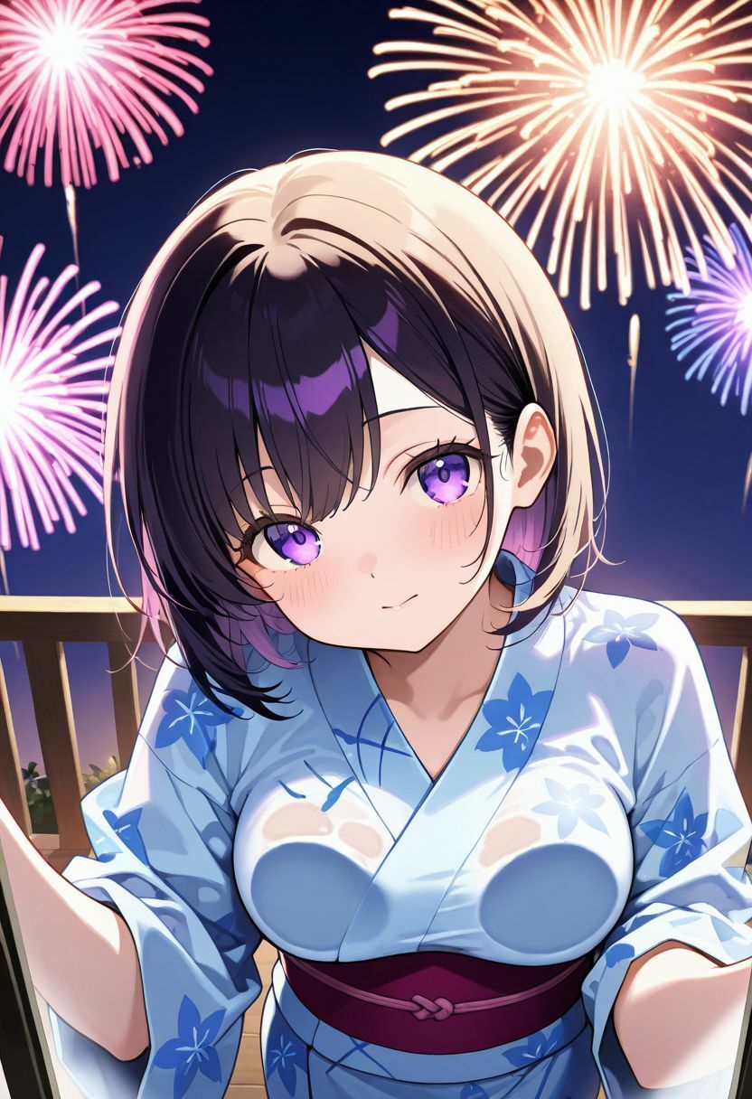 『見上げた空の花火の下で、こっそり乱れる浴衣美人。』1