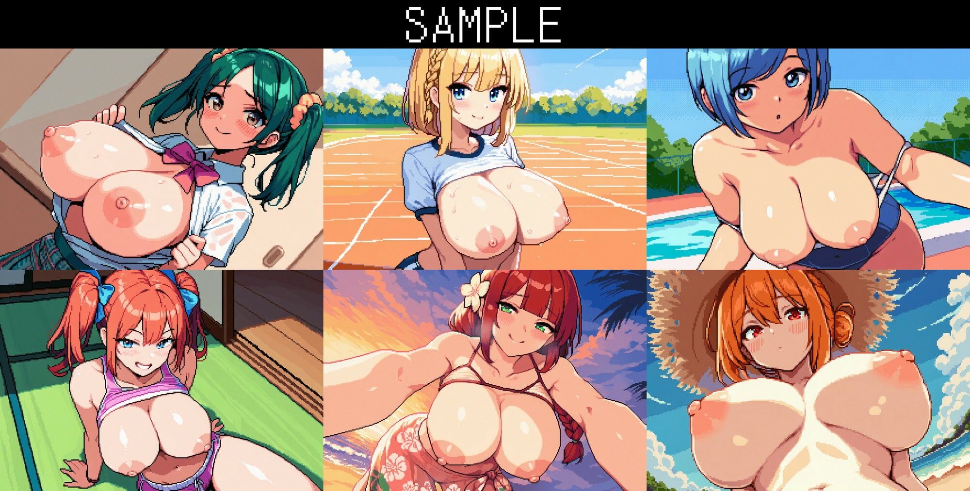 サンプル画像4:【ドット絵おっぱいイラスト集】レトロチックオッパイ 夏休み編パート2(L-fount) [d_643714]