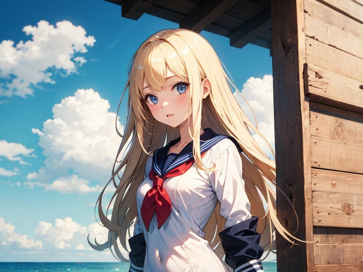 金髪ロングギャルのセーラー服＆ヌードイラスト集！ 画像2