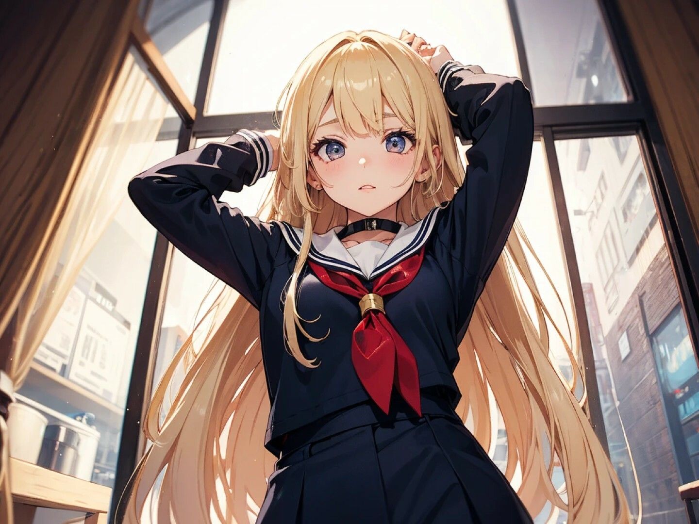 金髪ロングギャルのセーラー服＆ヌードイラスト集！ 画像3