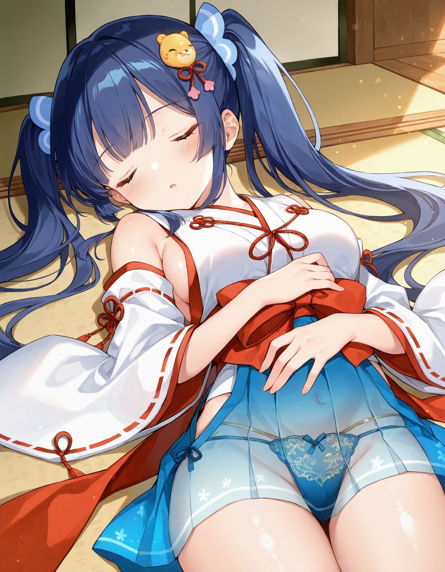 巫女コスで寝そべりパンチラ 画像5