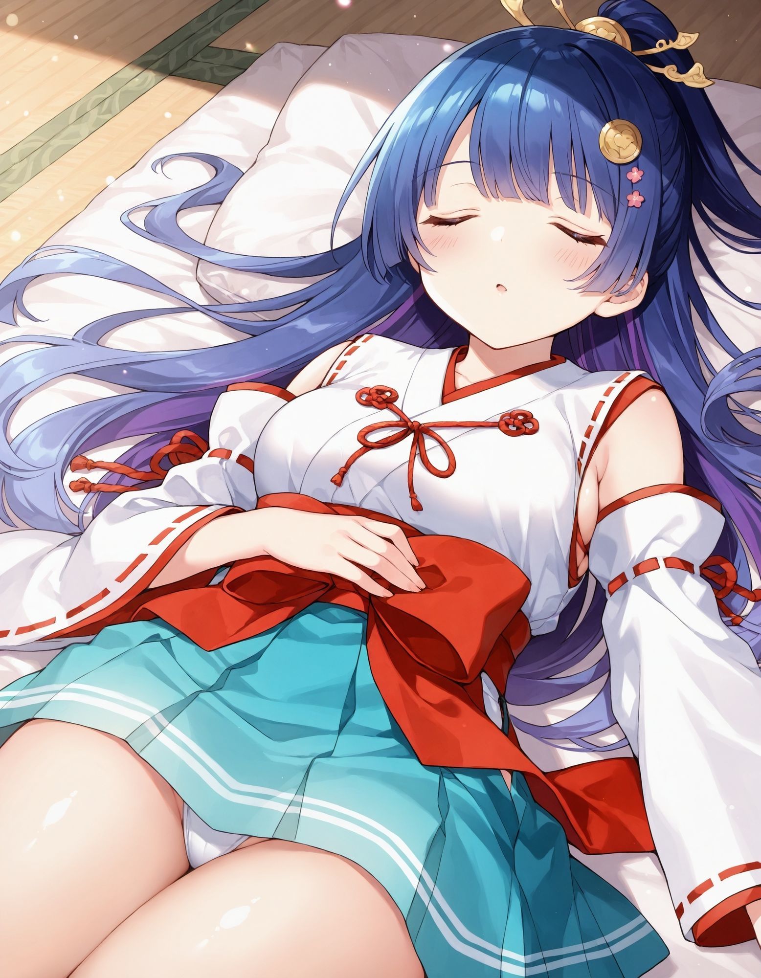 巫女コスで寝そべりパンチラ 画像7