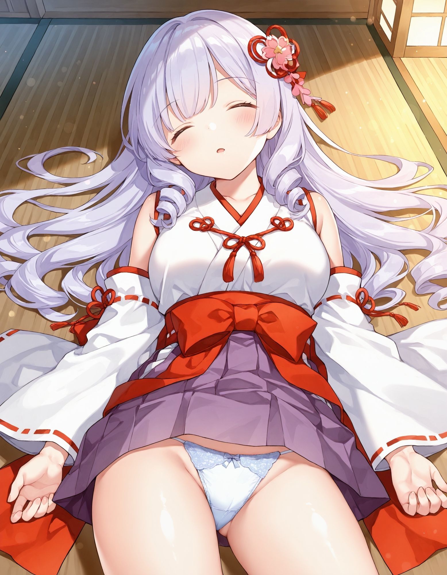 巫女コスで寝そべりパンチラ 画像8