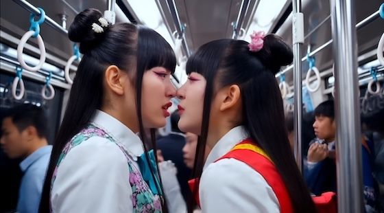 【満員電車】鼻と鼻をくっつけて睨み合う両者。