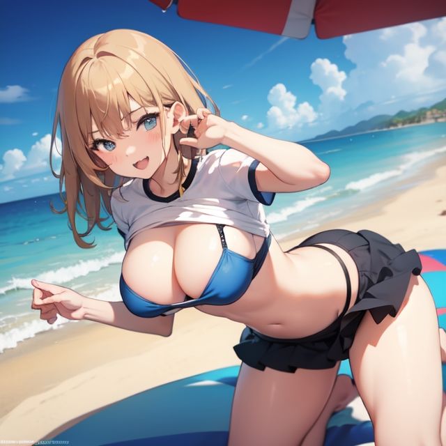 サンプル画像2:夏だ、ビーチだ、水着だ、おっぱいだ！！（セリフなし  AIイラスト集）(ファンタスセレブリティ) [d_646915]