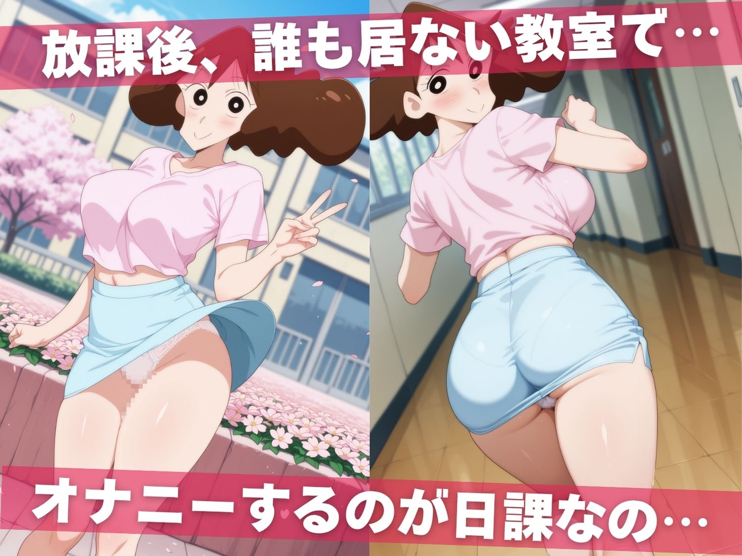 サンプル画像1:オナニー覗かれ、寝取られて  クレヨンし●ちゃん 〜 学校編 〜 おじさんに暴かれた秘密(ビーチで、できちゃった。) [d_647342]