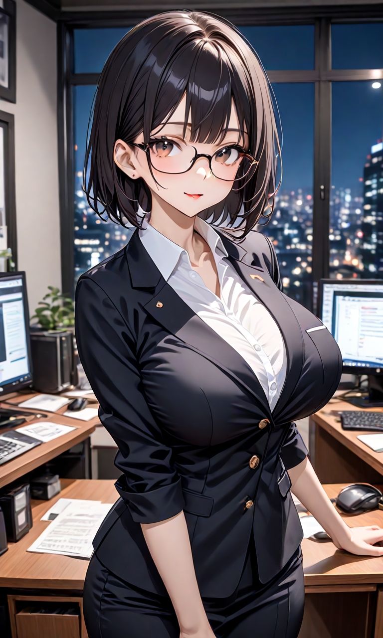 黒髪メガネ巨乳OL 画像1