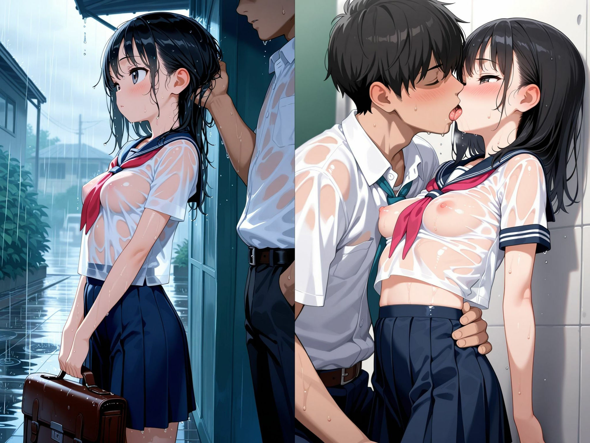 【ずぶ濡れ】 女子校生との不純な雨宿り〜濡れた体を性交で温める〜 画像1