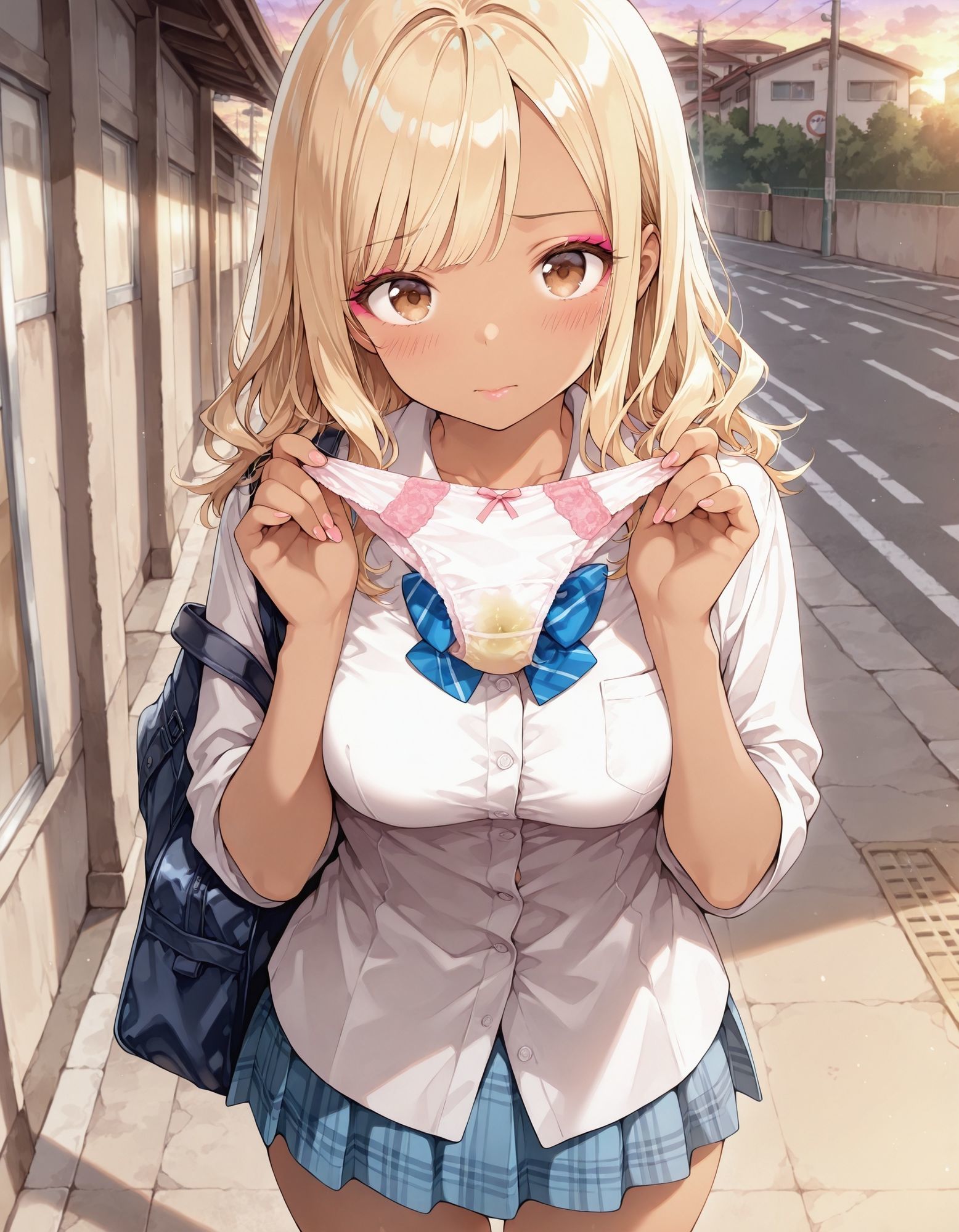 黒ギャル制服女子からパンツプレゼント 画像1