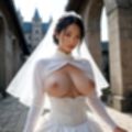 西洋のお城でウェディングドレス姿の女性のおっぱい（セリフなし  AI画像集）