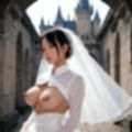西洋のお城でウェディングドレス姿の女性のおっぱい（セリフなし  AI画像集）