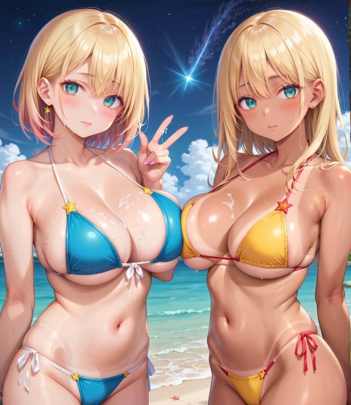 水着ギャルちょろい・夜の海で水着ギャルとチョロすぎ案件6★250枚 画像1
