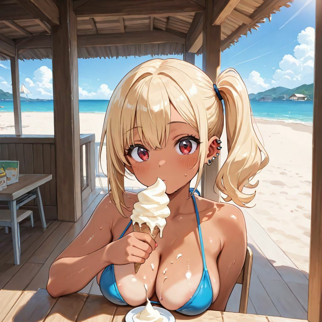 サンプル画像2:金髪褐色ギャルとビーチでヤリまくりCG集(どらババ本舗) [d_657101]