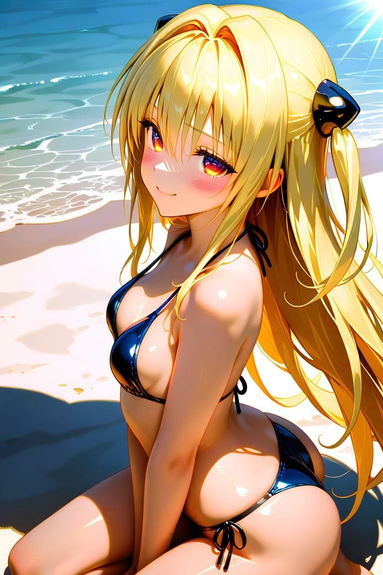 灼熱の砂浜、ビキニ姿であなたを見つめる彼女～金色の闇編～1