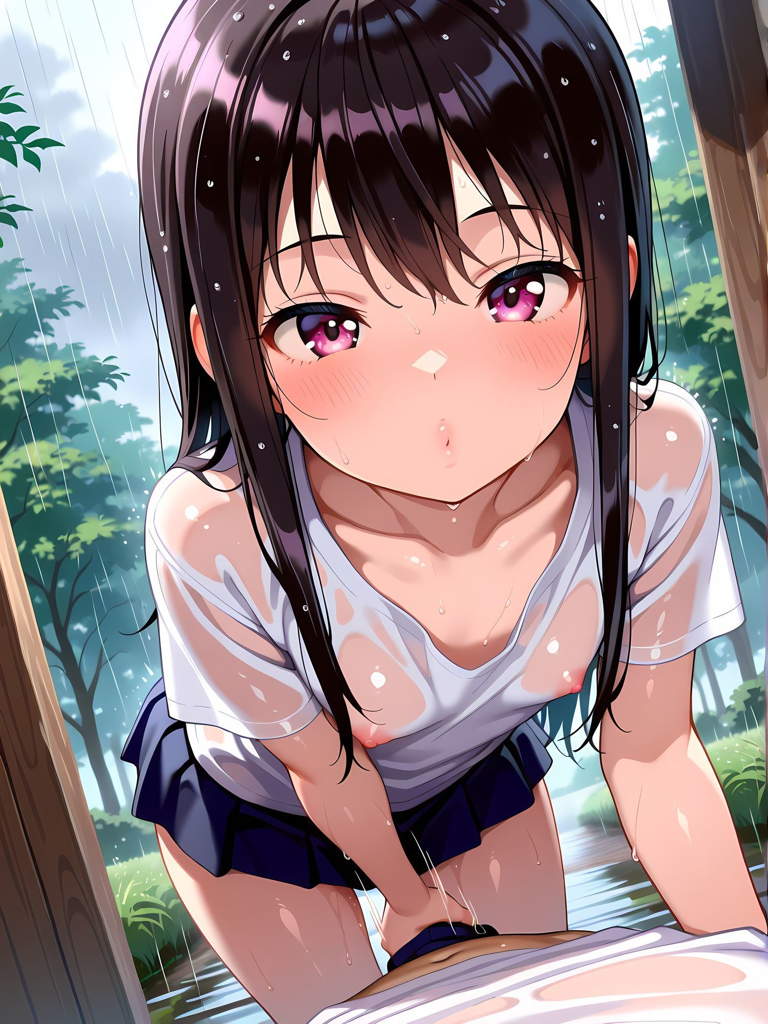 雨の日、田舎、濡れ透け微乳女子 サンプル画像 4