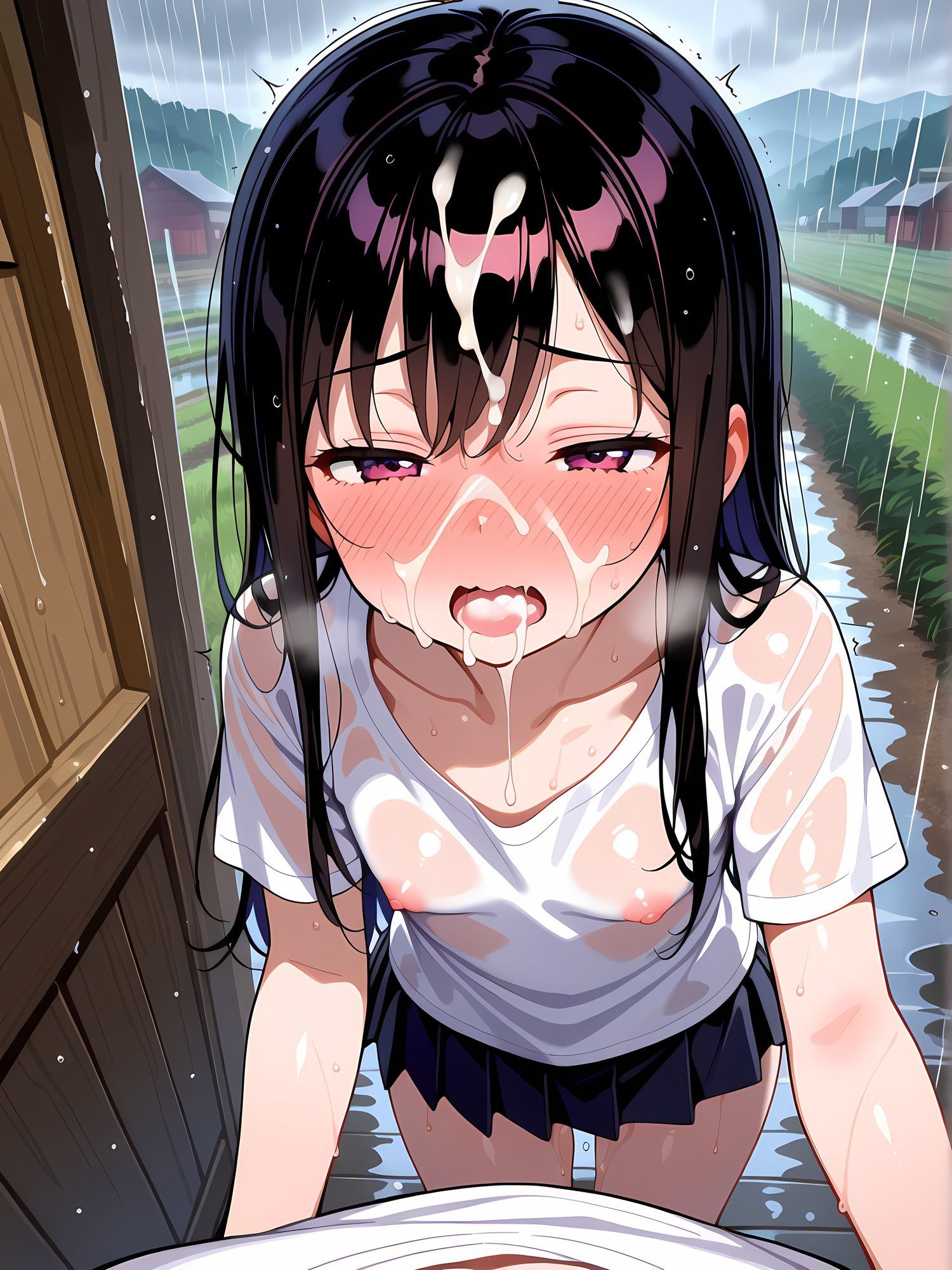 雨の日、田舎、濡れ透け微乳女子 サンプル画像 6