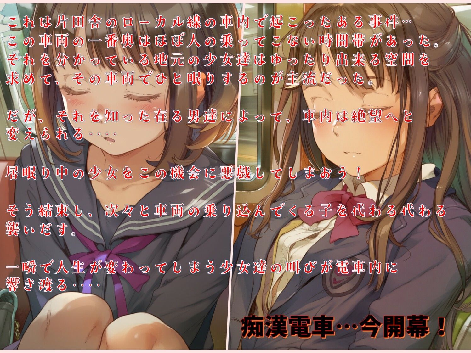 サンプル画像1:痴●電車！〜美少女が寝ている間に襲っちゃおう〜(ジェル工房) [d_657713]