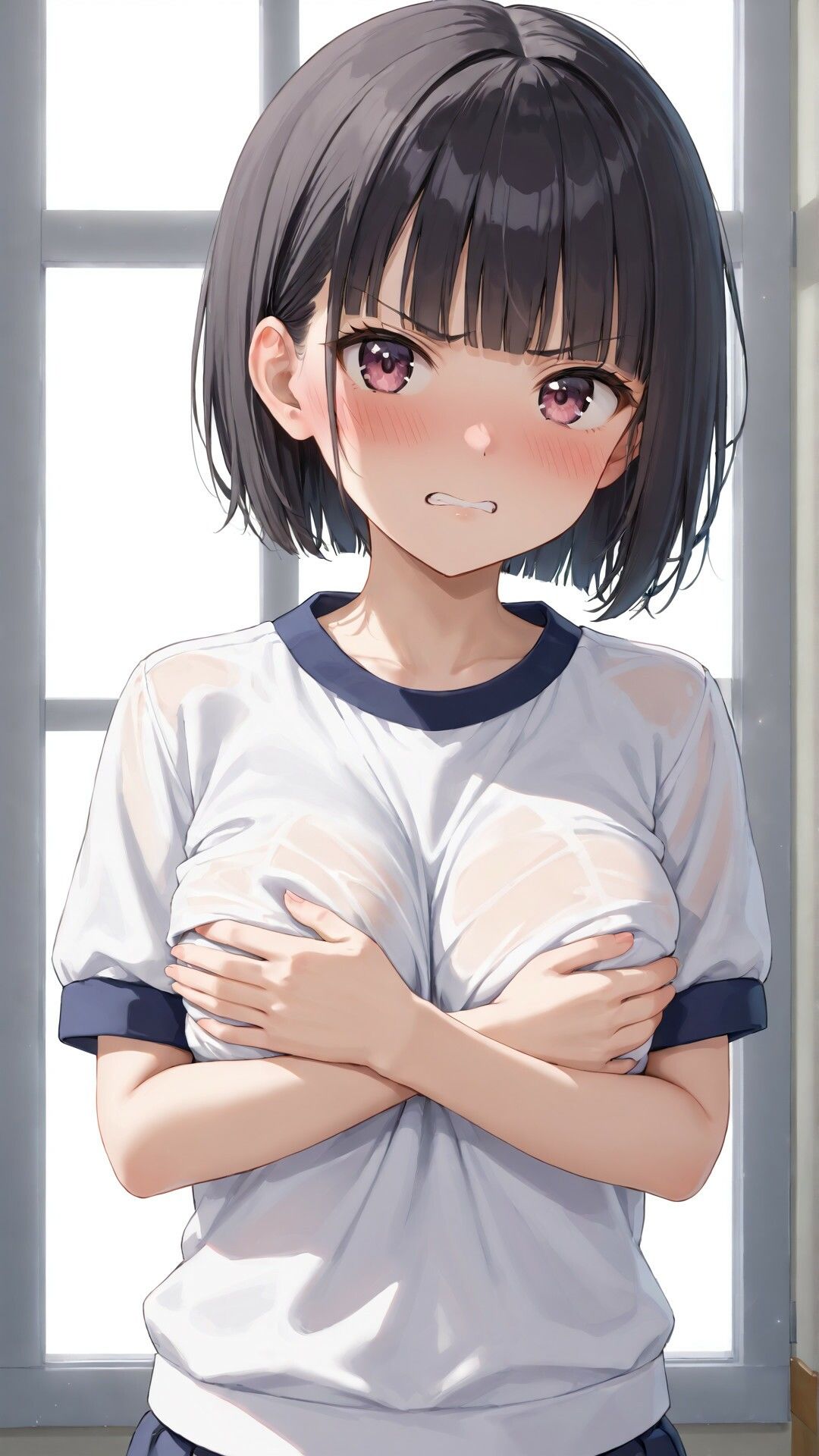 「嫌な顔されながらおっぱい見せてもらう」AIイラスト集 vol.2 画像1