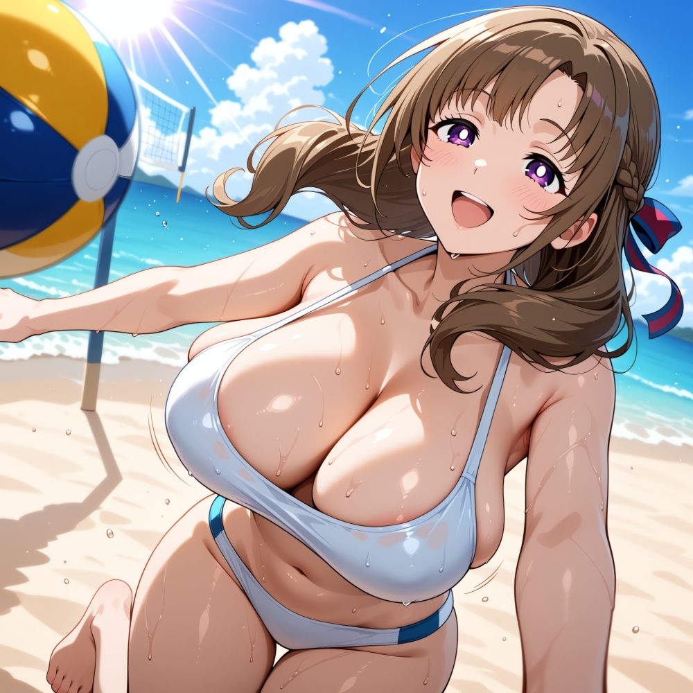 サンプル画像4:夏のビーチバレースポーツビキニコスプレ人妻カップル発情中出しHの夢18禁同人エロ画像CG集R-18(サークル「妄想神話無限工房」) [d_657845]