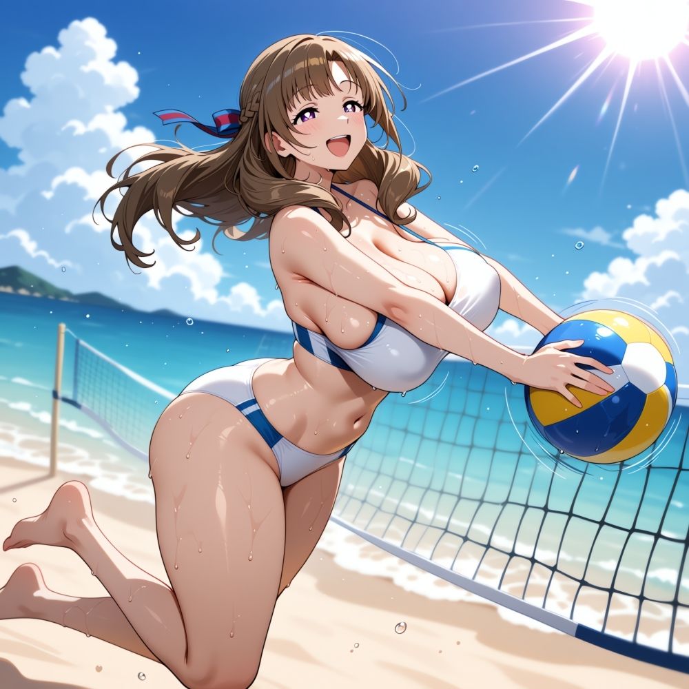 サンプル画像5:夏のビーチバレースポーツビキニコスプレ人妻カップル発情中出しHの夢18禁同人エロ画像CG集R-18(サークル「妄想神話無限工房」) [d_657845]