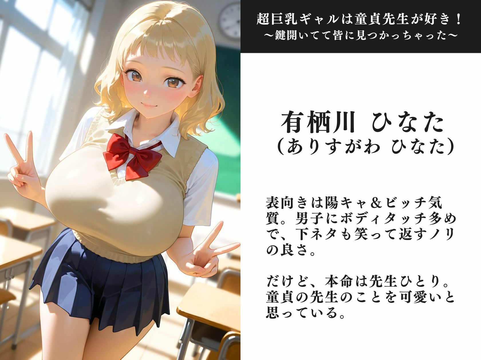 【エロ漫画】超巨乳ギャルは童貞先生が好き!〜鍵開いてて皆に見つかっちゃった〜(愛π) d_658234