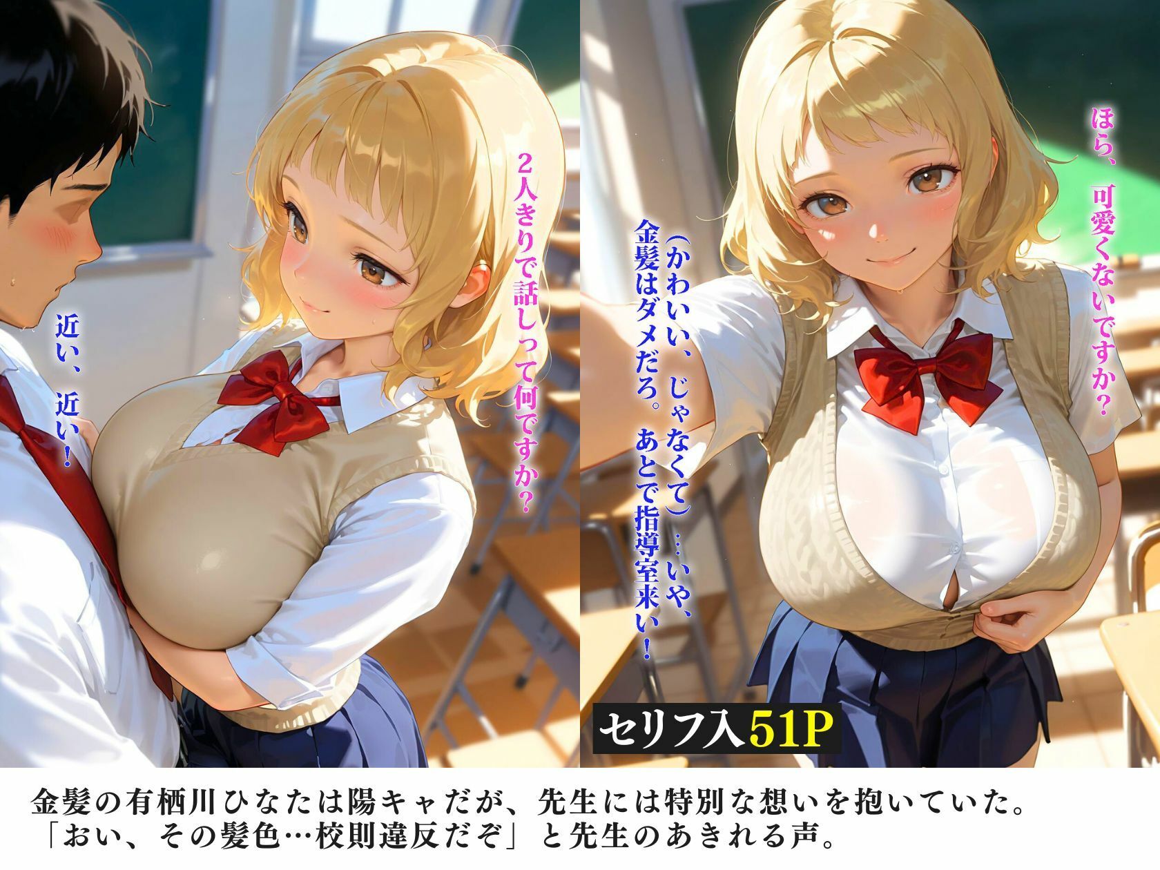 【エロ漫画】超巨乳ギャルは童貞先生が好き!〜鍵開いてて皆に見つかっちゃった〜(愛π) d_658234
