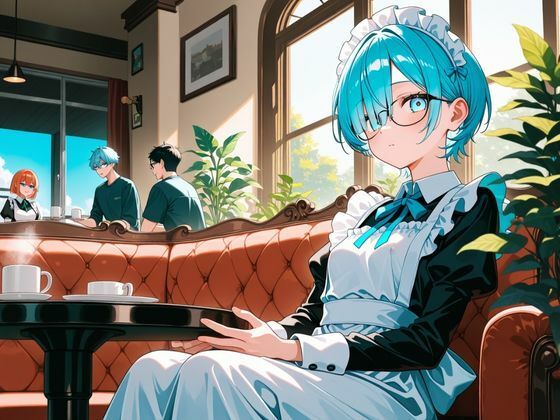 青髪メイドとのHな日常 画像1