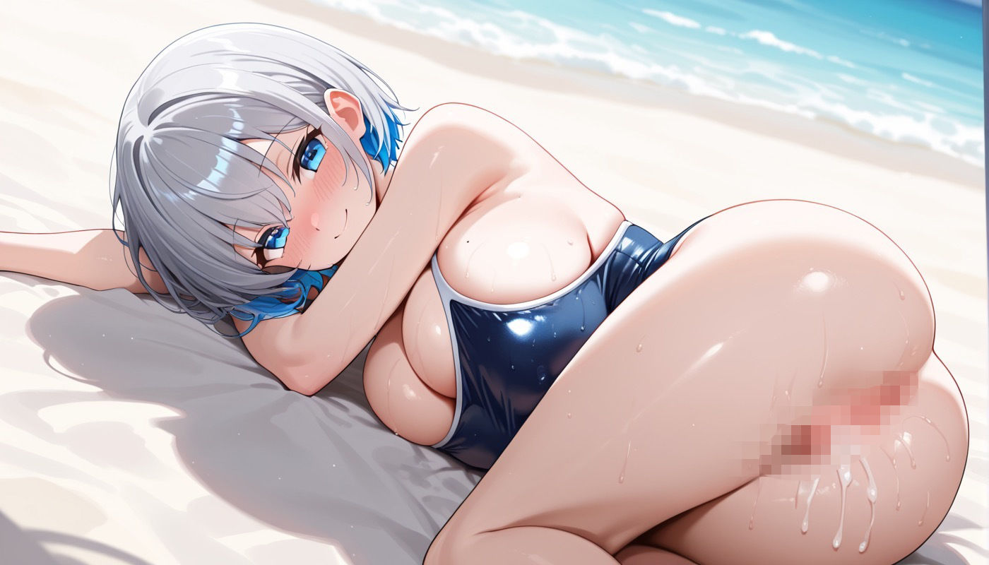 巨乳女子学生快晴快楽水しぶき 〜白髮スク水編〜 画像5