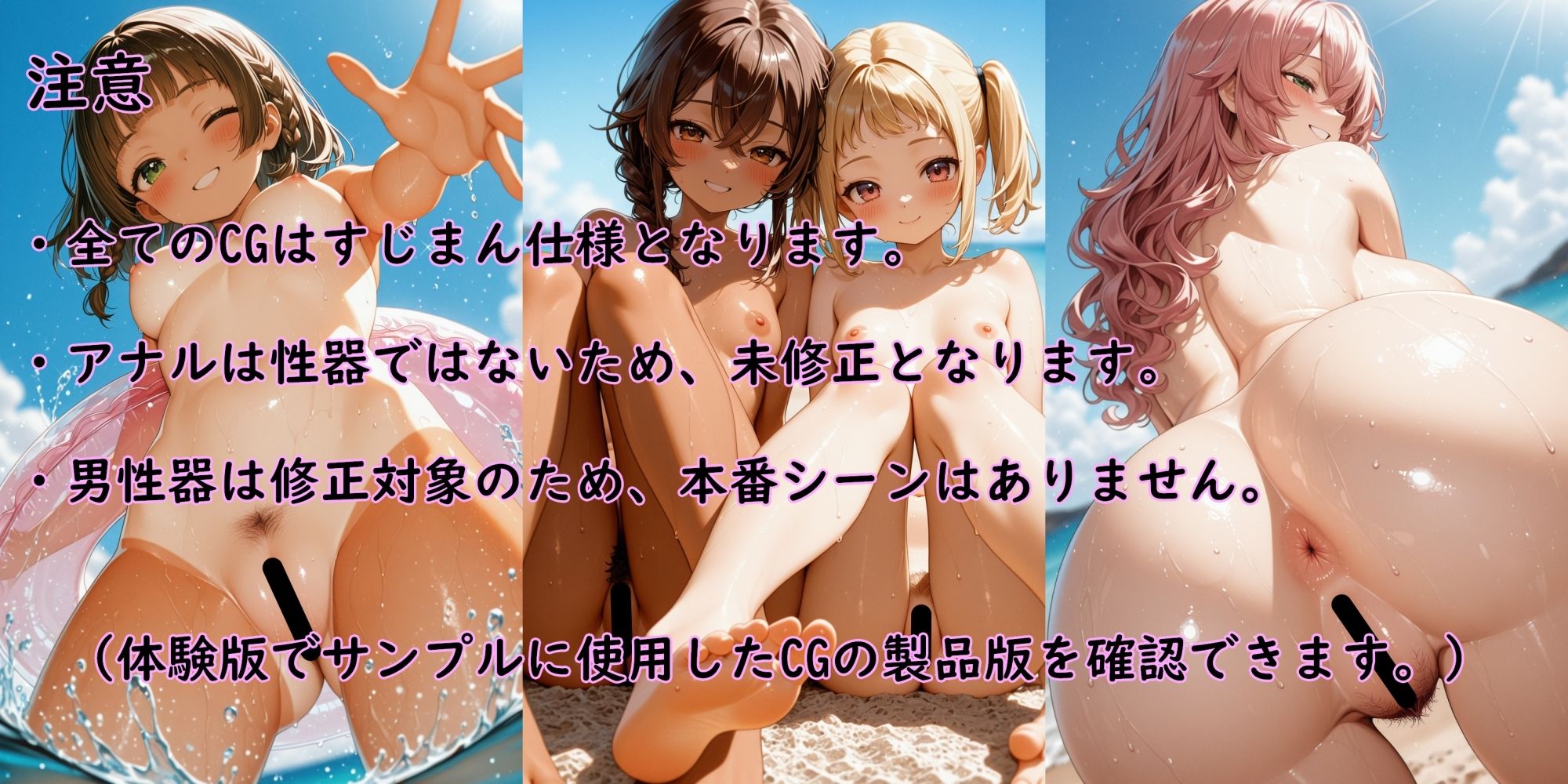 サンプル画像1:ヌーディストビーチのすじっ娘たち〈陰毛ありVer.〉(AI画商) [d_659714]