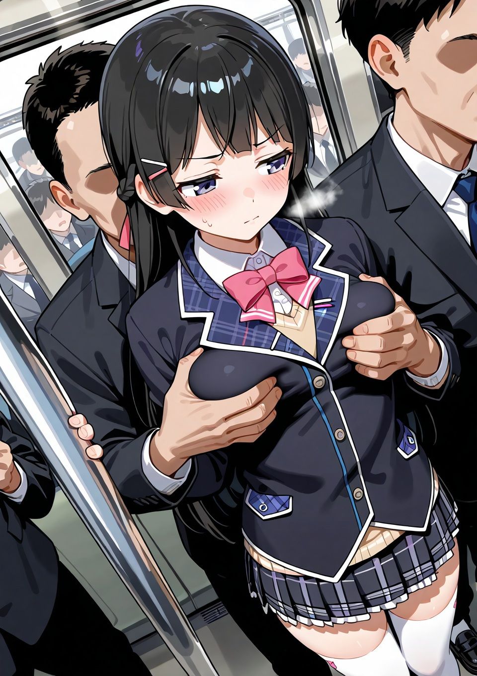 サンプル画像1:電車内セクハラ  〇ノ〇兎  〜あの委員長が全身を弄られマジイキ潮吹き大量中出し〜499枚 電車内/セクハラ/手マン/絶頂/フェラ/後背位/中出し/ぶっかけ(薄地カーテン) [d_660955]