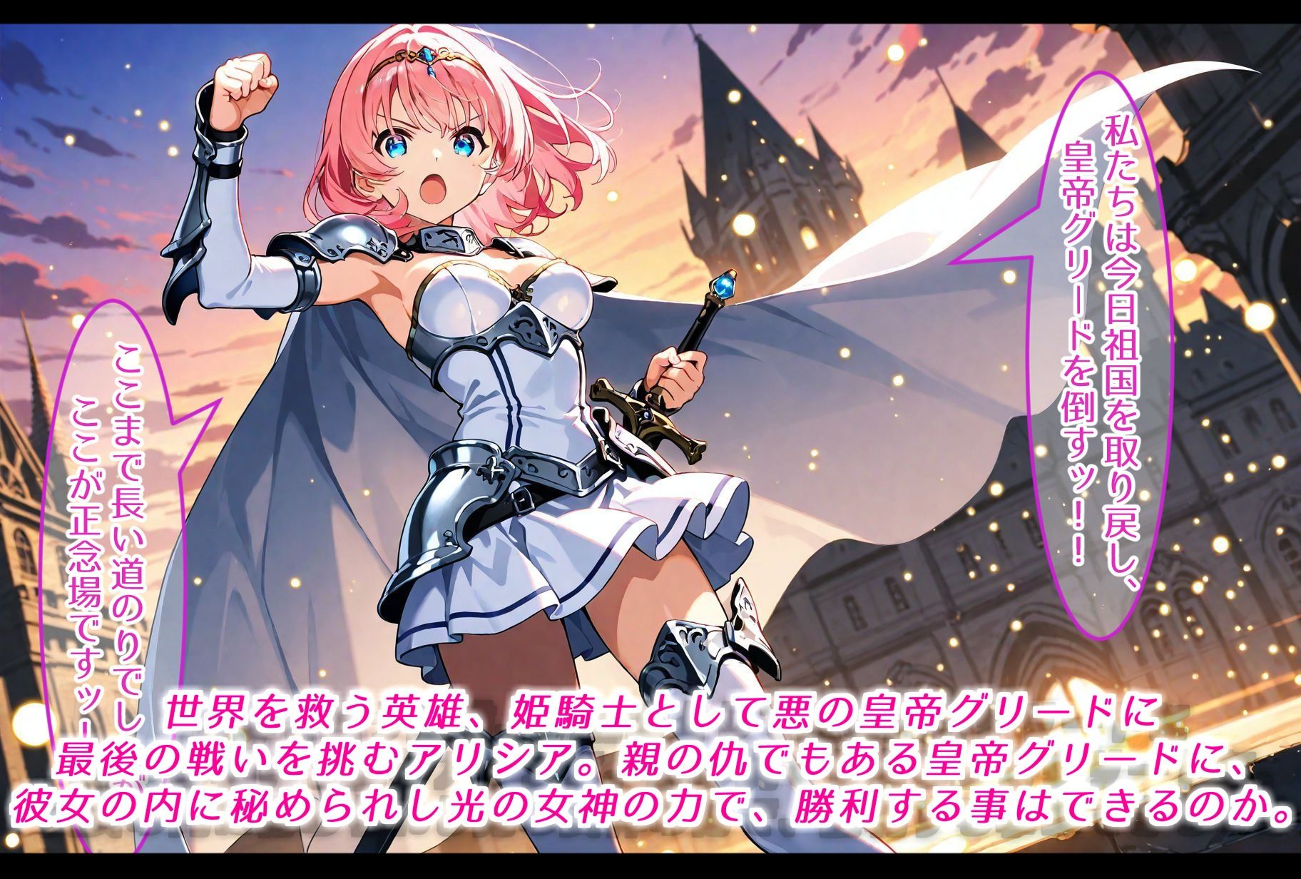 サンプル画像1:女神の力を受け継ぎし姫騎士、最終決戦で悪の皇帝に敗れ、苗床と化す。(きなこもっち) [d_662104]