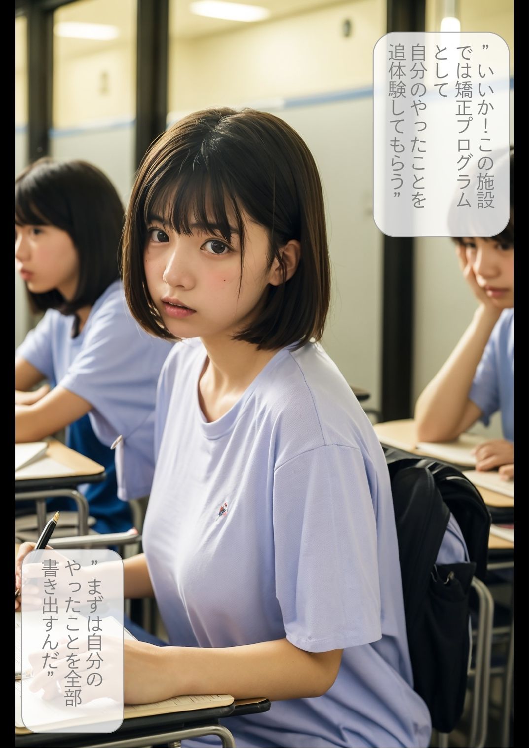 サンプル画像5:［ストーリー＋大量画像］カワイイのに素行不良少女！？人生舐めプのいじめ加害者 社会復帰のための矯正交尾女子少年院(顔面最強美双子（AI2Twins）) [d_662370]