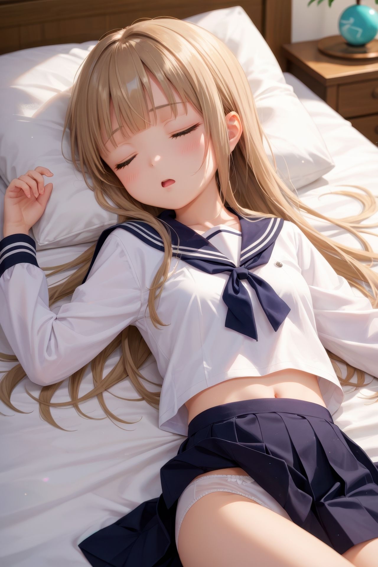 眠っている制服娘を全裸にする 画像1
