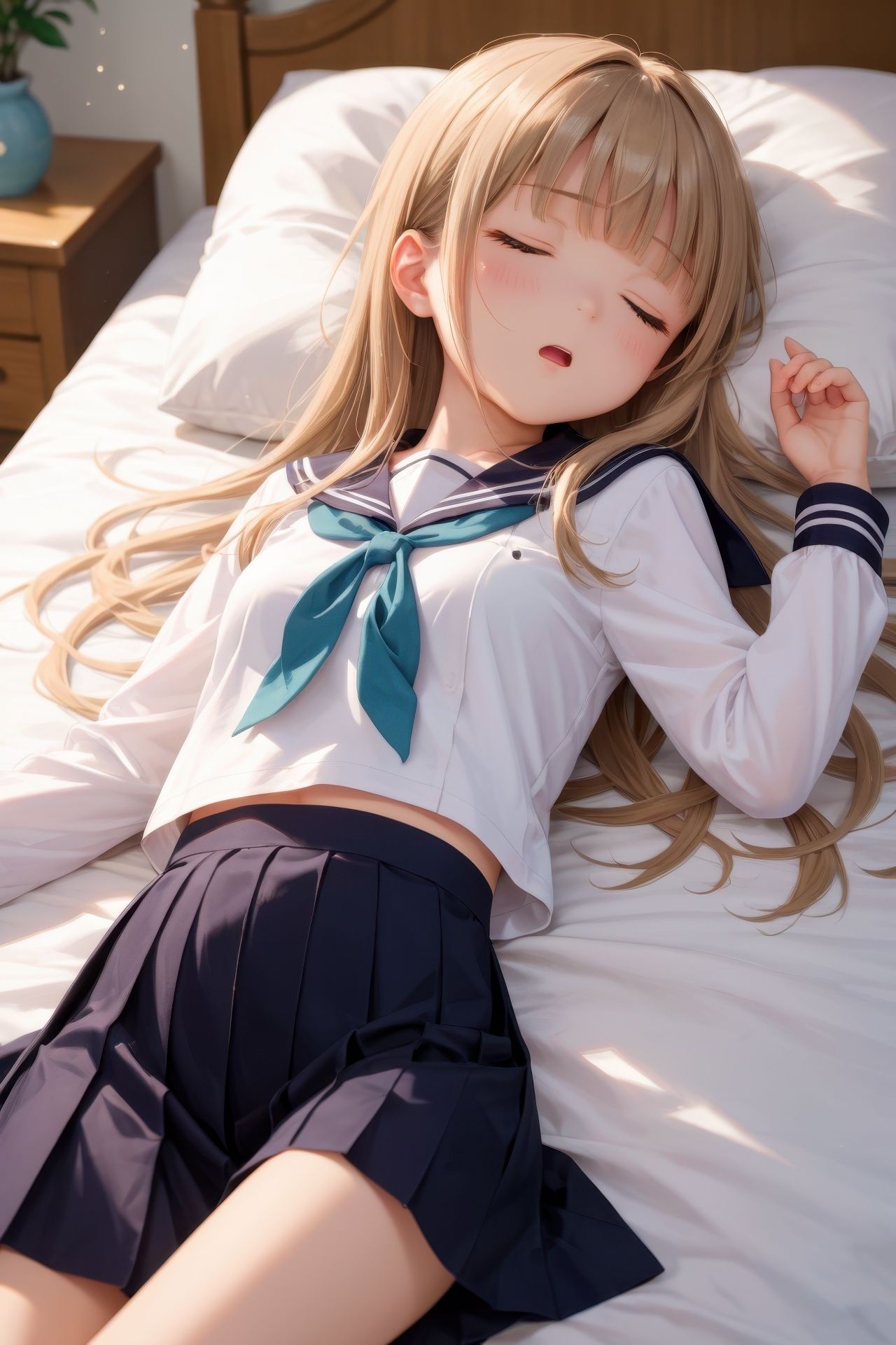 眠っている制服娘を全裸にする 画像2