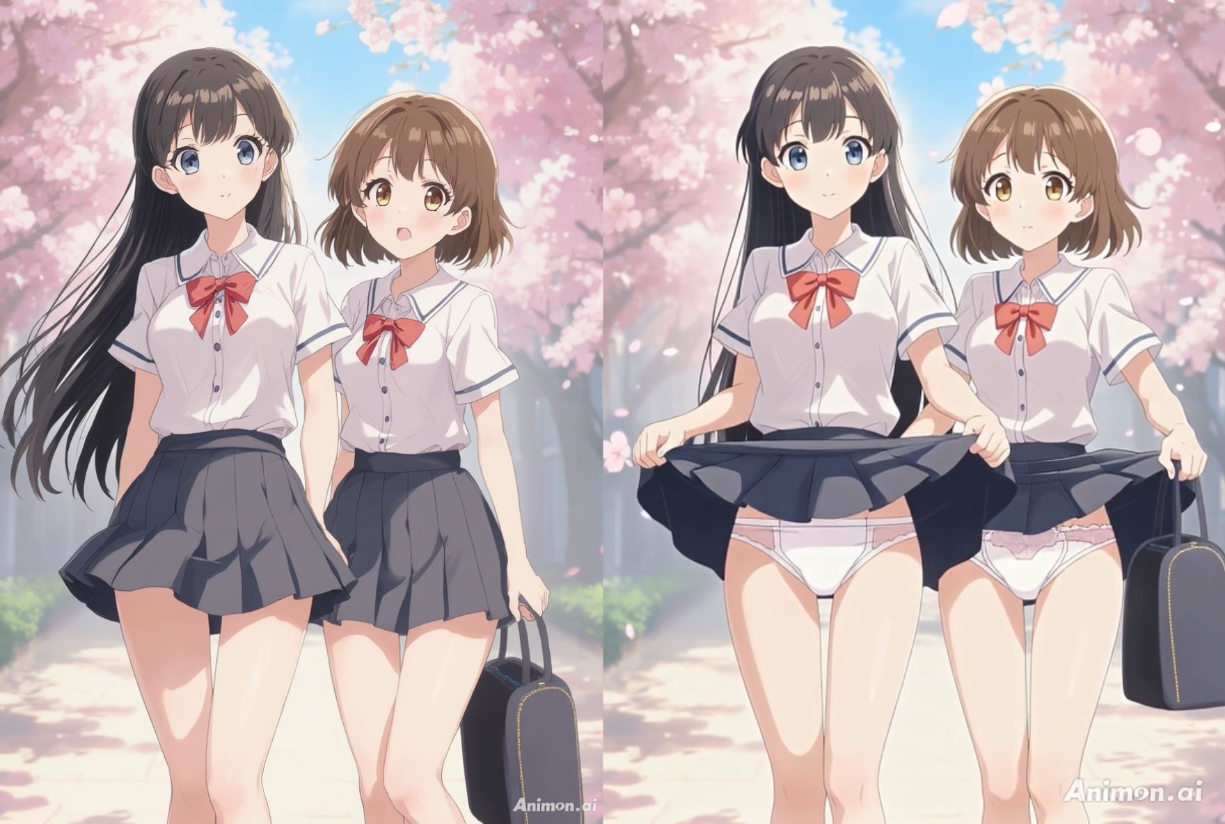 サンプル画像1:【アニメ36分】にこいち（二人一組）ひたすらミニスカめくって生パンツ！ミニスカートJ系制服を着た女の子がはいている400枚以上のパンティー！純白ショーツから、ブルマやスパッツっぽい下着まで！大胆な女の子から、ツンデレで見せてくれない女の子まで(ひろぴょん工房) [d_662816]