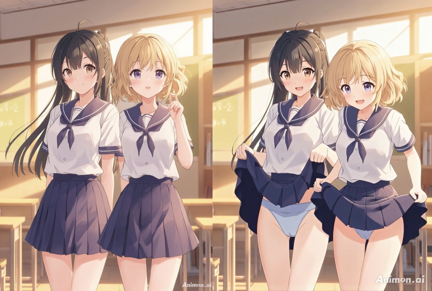 サンプル画像3:【アニメ36分】にこいち（二人一組）ひたすらミニスカめくって生パンツ！ミニスカートJ系制服を着た女の子がはいている400枚以上のパンティー！純白ショーツから、ブルマやスパッツっぽい下着まで！大胆な女の子から、ツンデレで見せてくれない女の子まで(ひろぴょん工房) [d_662816]