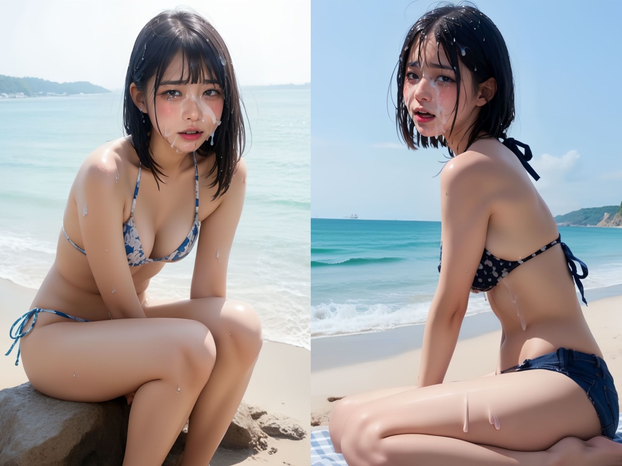 水着美女砂浜で顔射グラビア撮影会 画像4