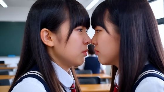 サンプル画像2:学校で好きな男子を巡って鼻と鼻とくっつけて言い争う女子校生(あいろこーぷ) [d_663893]