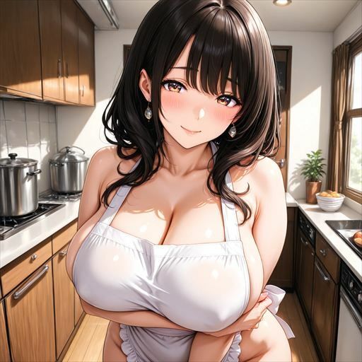 巨乳×裸エプロン 画像1