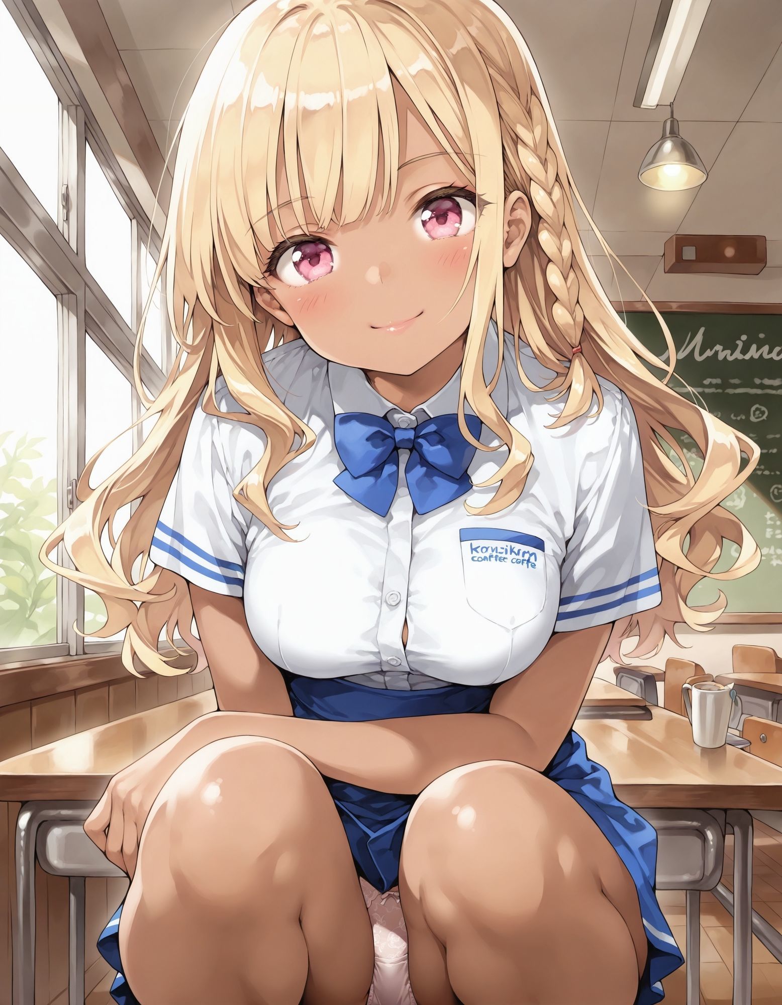 黒ギャルウェイトレスのしゃがみパンチラ 画像3